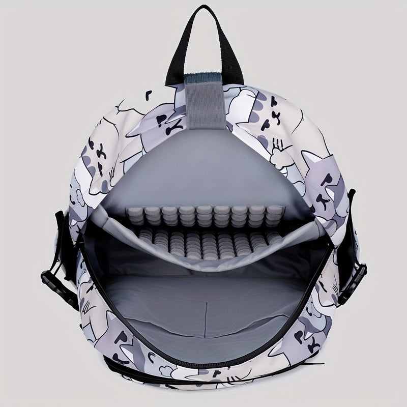 Casual Fashion Cartoon Cats Print Knapsack With Adjustable Strap And Large Capacity, Zip Up, Trendy Backpack For Travel And School