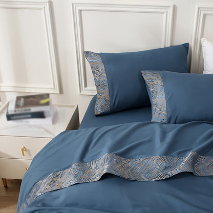 Luxury jacquard Bed Sheets Set 40.64cm deep pocket - 4pcs Bedding - Shrinkage and Fade Resistant - Easy Care 1flat+1fitted+1/2pillowcase