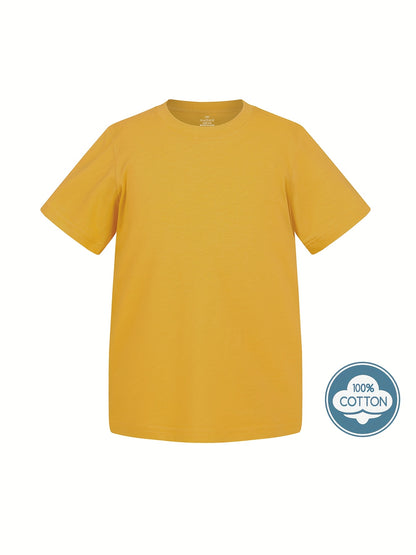 T-shirt infantil de cor sólida, blusa casual de manga curta, t-shirt infantil para o verão.