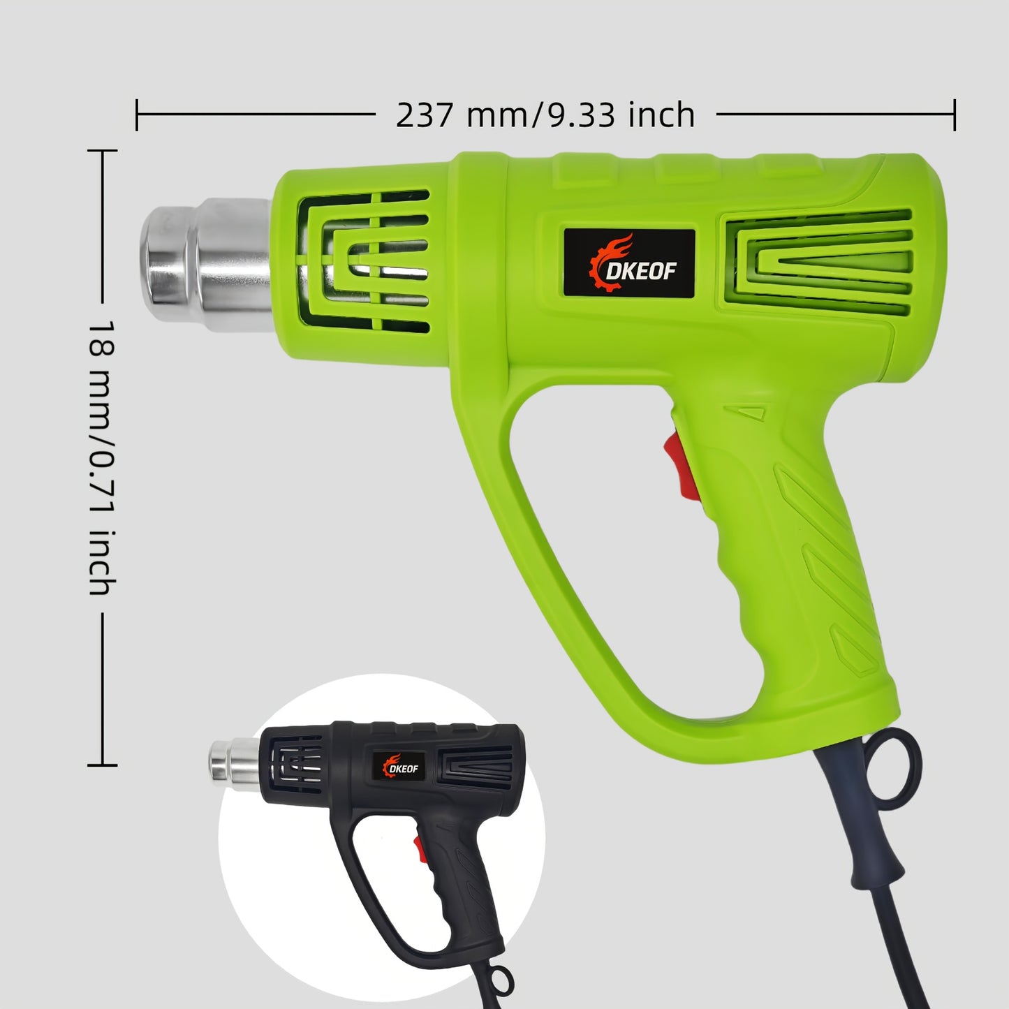 Kit de pistola de ar quente DKEOF 1280W para serviço pesado com definições de temperatura dupla (150°C/650°C), proteção contra sobreaquecimento, aquecimento rápido, cabo ergonómico e construção durável - para encolher PVC e soldar.