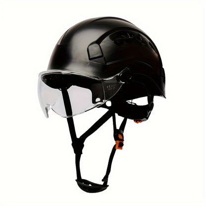 Adjustable Safety Helmet with Integrated Visor - Durable ABS Plastic, Ergonomic Design for Construction & Industrial Use, White, Construction Safety Gear, Sleek Glossy Finish, Secure Fit Straps