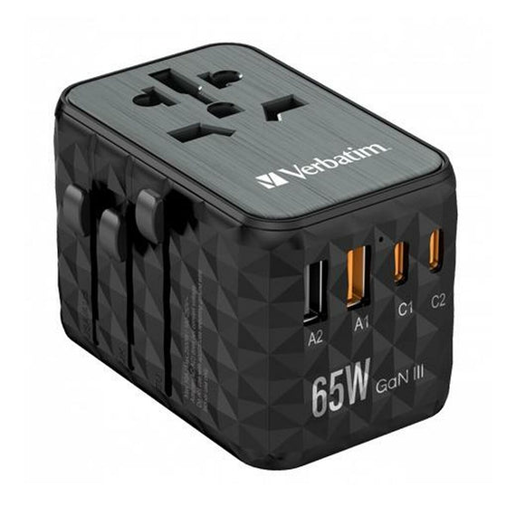 Adaptador de tomada universal de viagem Verbatim Preto Cinzento 65 W