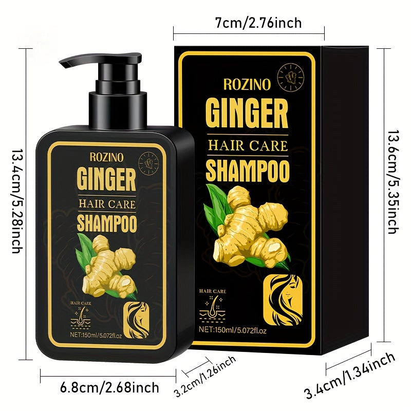 Champô Capilar de Gengibre ROZINO 150ml - Equilibra a oleosidade e a hidratação, fortalece as raízes, nutre os folículos com manteiga de karité, purifica o couro cabeludo para um cabelo suave e hidratado.