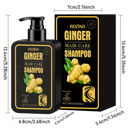 Champô Capilar de Gengibre ROZINO 150ml - Equilibra a oleosidade e a hidratação, fortalece as raízes, nutre os folículos com manteiga de karité, purifica o couro cabeludo para um cabelo suave e hidratado.