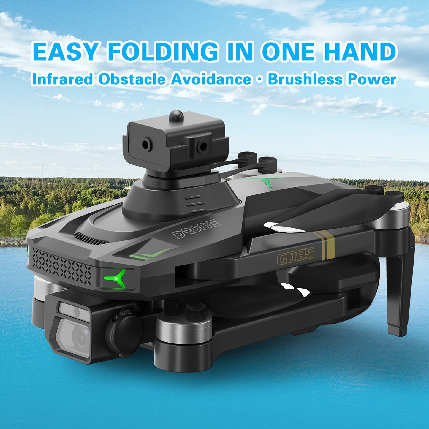 Drone Quadricóptero GD95 (1 unidade), Dobrável - Fácil de Transportar, Câmara Dupla SD HD - Estabilização de Imagem, com Função de Voo Estacionário por Fluxo de Luz e Desvio de Obstáculos, Presente de Aniversário - Presente de Natal