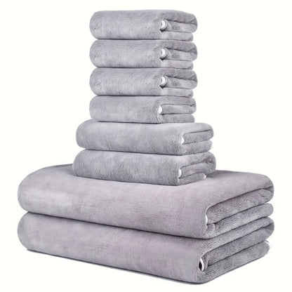 8-Pack Super Soft Coral Fleece Bath Towel Set, 2 Bath Towels 68.58 X 139.7 cm, 2 Washcloths 34.8 X 76.2 cm, 4 Square Towels 34.8 X 34.8 cm, Quick Drying, Highly Absorbent And Lightweight, Towel Bathroom Towel Set