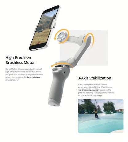 DJI Osmo Mobile SE OM Estabilizador de Gimbal Portátil, dobrável e inteligente para selfies com telemóvel, com função de seguimento de câmara e estabilização de imagem, compatível com vários dispositivos.