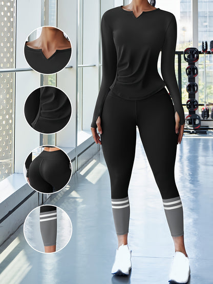 EU two piece polyester fabric nude yoga suit seamless elastic high waist and hip lifting fitness set running and cycling clothing