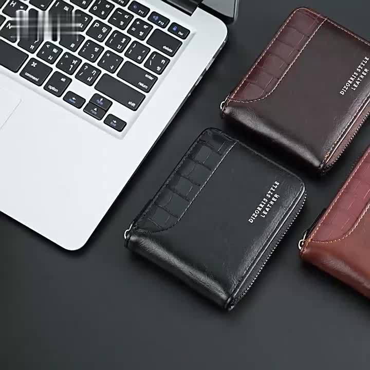 Luxury PU Leather Men's Wallet with RFID Blocking Technology, Zipper Closure & Multi-Compartment Design - Brown/Tan Crocodile Texture, Golden-Tone Hardware, Coin Pocket & Card Holder - Elegant Gift for Men, Durable Everyday W