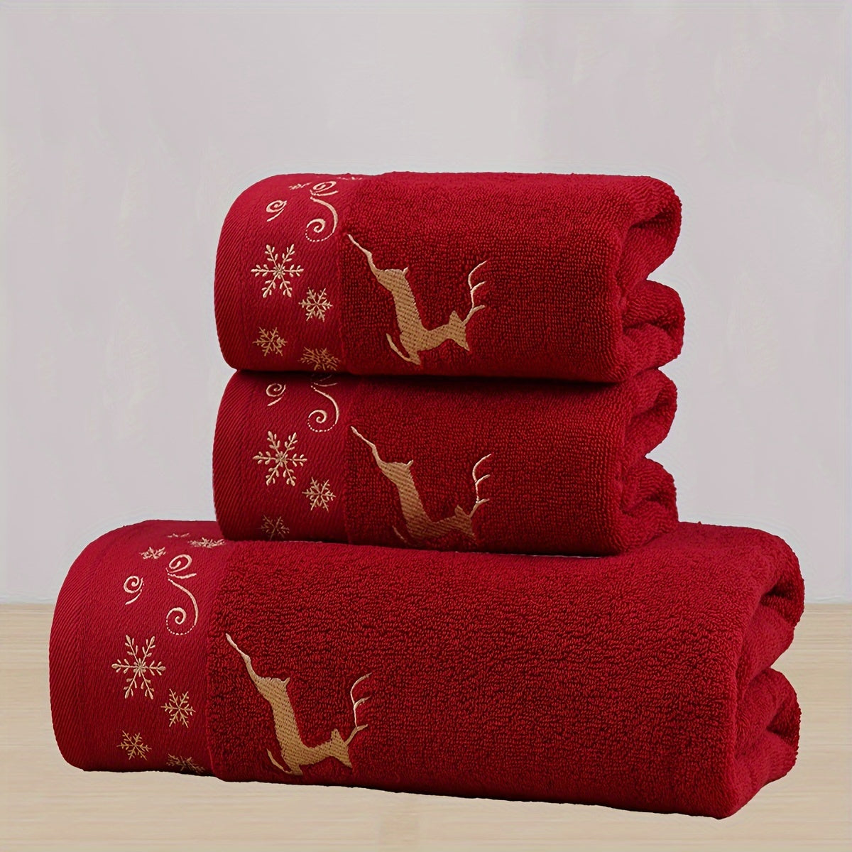 3pcs Christmas 100% Cotton Towel Bath Towel Set 2pcs Towels + 1pc Bath Towel Cotton Terry Embroidered Reindeer Towel Bath Towel, Christmas Red Towel Bath Towel Set, Merry Christmas Bathroom Supplies, Christmas Gift Christmas