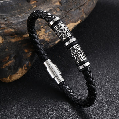 Pulseira de homem em pele sintética entrançada à mão - Pulseira elegante e ajustável de 21 cm com várias camadas, acessório durável para uso diário e festas, um excelente presente para ele.