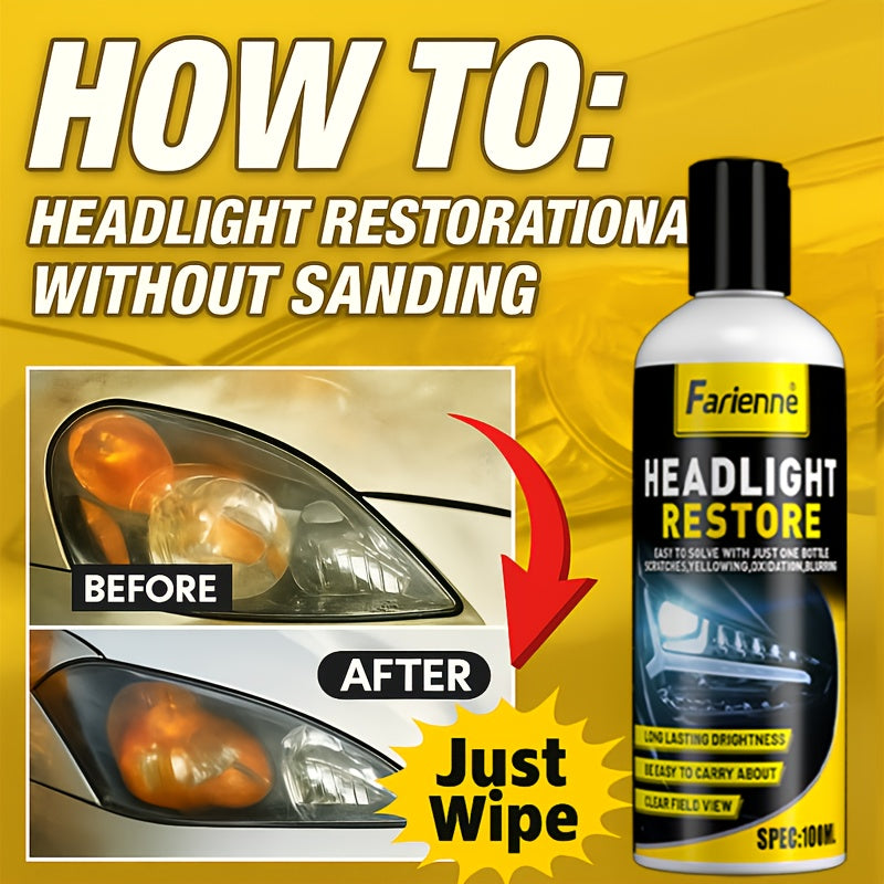 Professional Headlight Restorer - Remove Yellowing, Oxidation & Foggy Car Headlights - Lens Polish Abrasive Material - Effective in Enhancing Car Light Brightness, Abrasive Polish