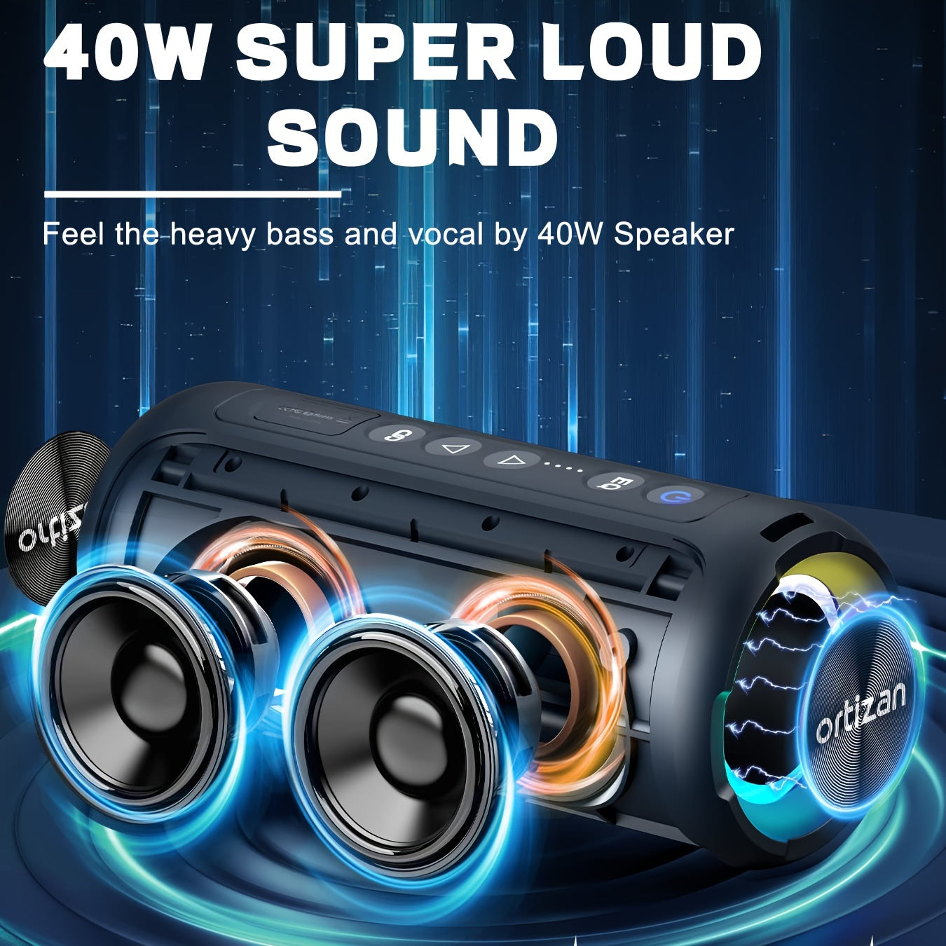 Ortizan 40W PMPO Loud Stereo Portable Speaker,, Wireless Speaker, Shower Speakers Featuring Deep Bass, LED Light, 30H Battery, TF Card, AUX, True Wireless Stereo Speaker Suitable for Both Indoor And Outdoor Use.