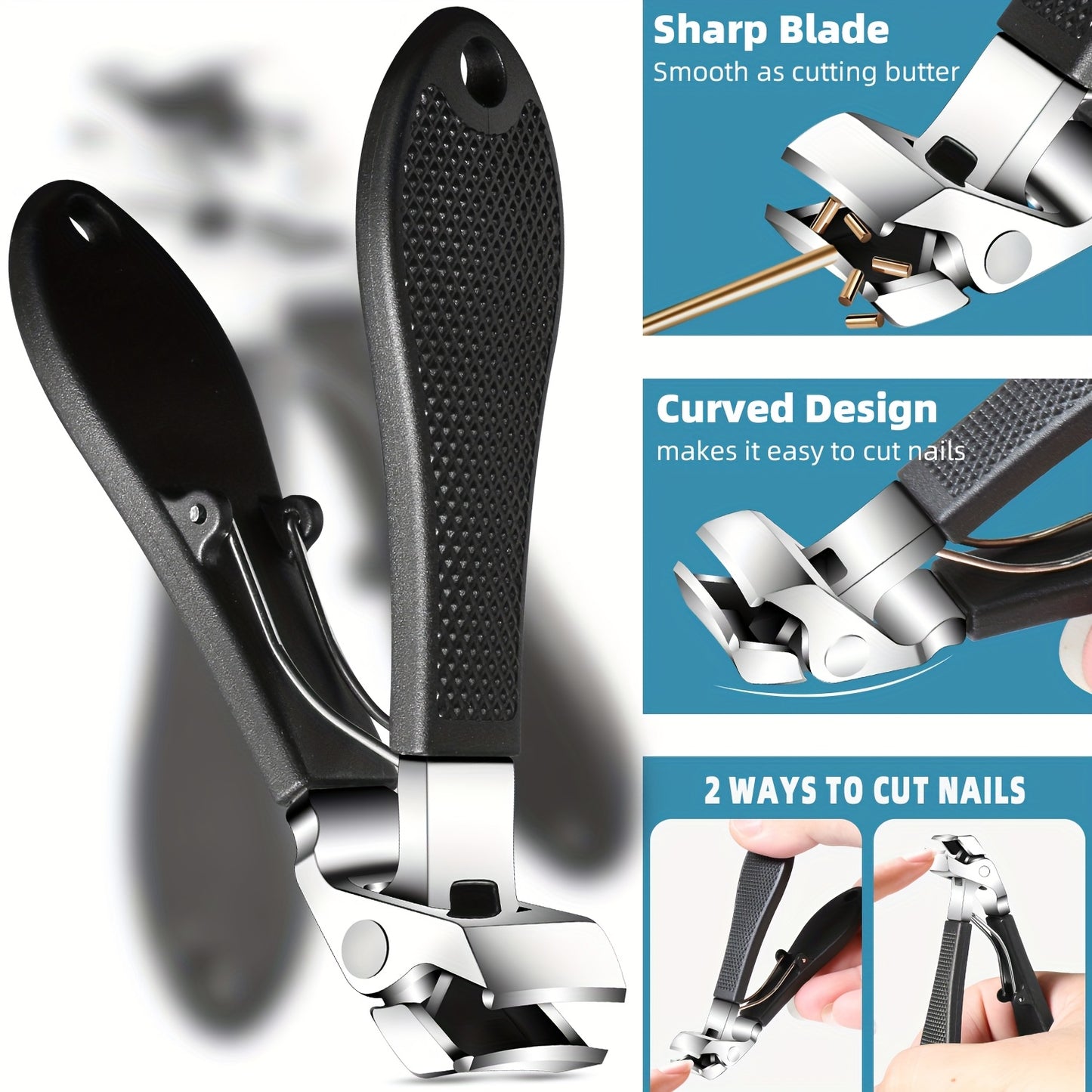 7pcs Stainless Steel Nail Care Kit for Ingrown & Thick Toenails - Heavy-Duty Clippers Set with Nail File, Cuticle Nippers, And Grooming Tools - Classic Black Handles for Men, Women, Seniors, Halloween Gift, DUANGDUANGBIU