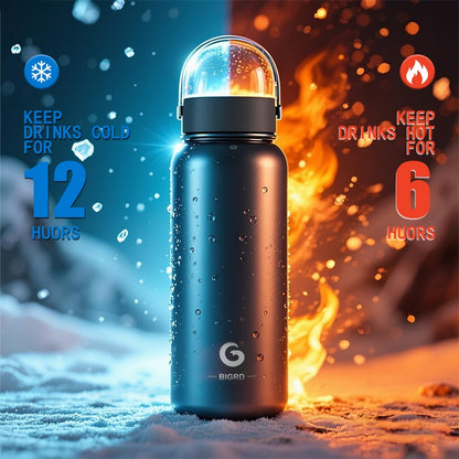 BIGRD 1000ml stainless steel sports Bottle leak proof water bottle double cap Bottle suitable for carbonated water bottle, silicone handle cap/direct drinking cap, suitable for sports/outdoor/camping/fitness/yoga, Yoga Gear,