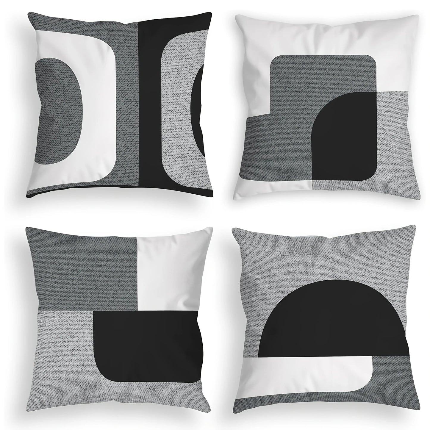 4pcs Modern Geometric Throw Pillows - Black & White Abstract Print, 4 Unique Designs, Soft Durable Fabric with Zipper Closure, Hand Wash Only for Living Room, Bedroom, Sofa Decor, Throw Pillows for Couch, Bedroom Accessories,