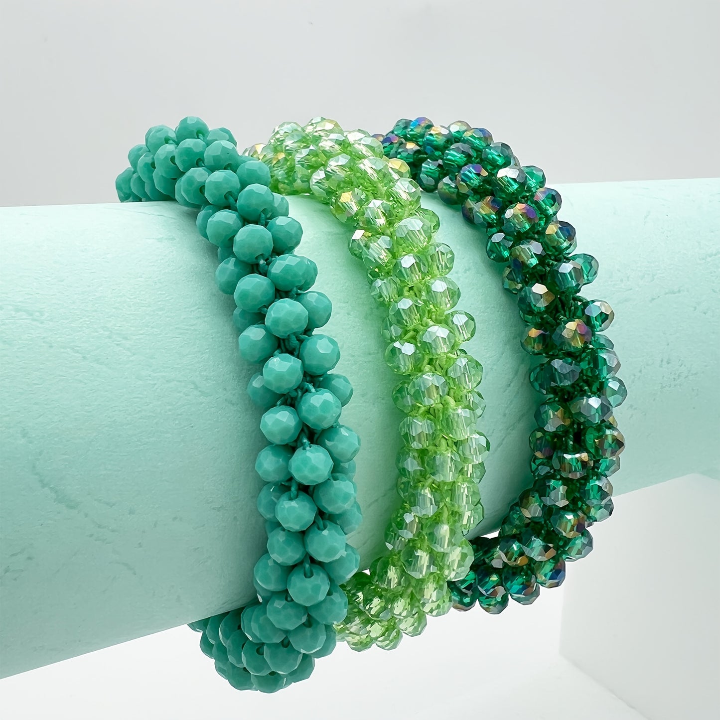 Esbbela 3pcs Bracelet Set Holiday Gift Beaded Artificial Crystal Stackable Strap Set with Elasticity Suitable for Women Men 16.51-20.32cm Daily Vacation