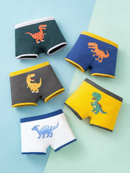 5 Pcs Toddler Boys Underwear 95% Cotton Soft Breathable Cartoon Dinosaur Pattern Comfy Boxers Briefs Under 12 Years