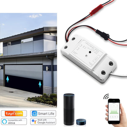 Wifi Switch Smart Garage Door Opener Controller, Compatible with Alexa Echo, Google Home, And Smartlife/Tuya APP Control, Works with RF433 Remote Control. The Tuya Smart Garage Door Opener Can Control Swing And Sliding Door M