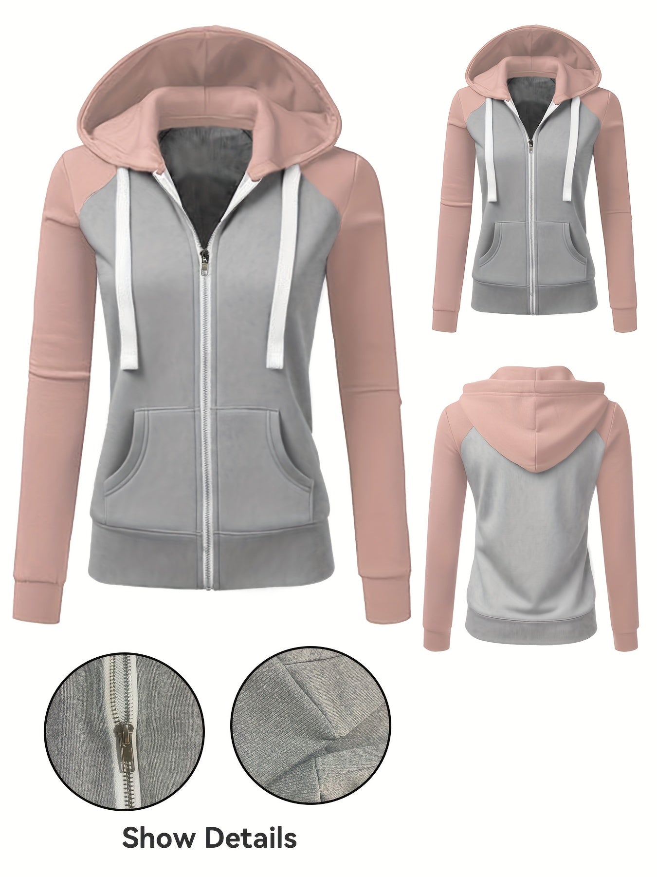 Women's Elegant Zip-Up Hooded Jacket - Slim Fit Winter Coat with Full-Zip Front Closure, Side Pockets - Machine Washable Outerwear for Office, Casual, Formal Events - Available Now!, Office Wear, Sleek Design, Soft Fabric, Fa