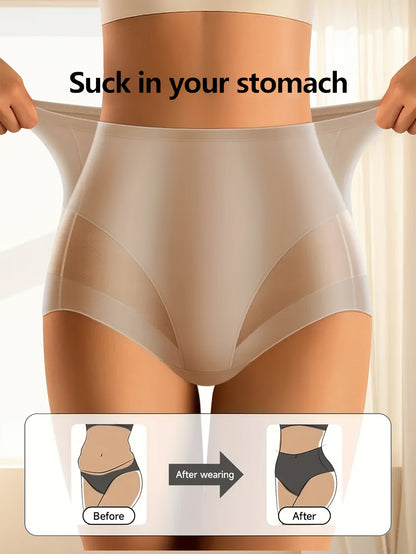 4pcs QUASTI Women's High Waist Mesh Panties - Breathable, Non-Marking, Tummy Control & Hip Lifting, Nylon Spandex Blend, Elegant French Romantic Design for Daily Wear, Black & Beige