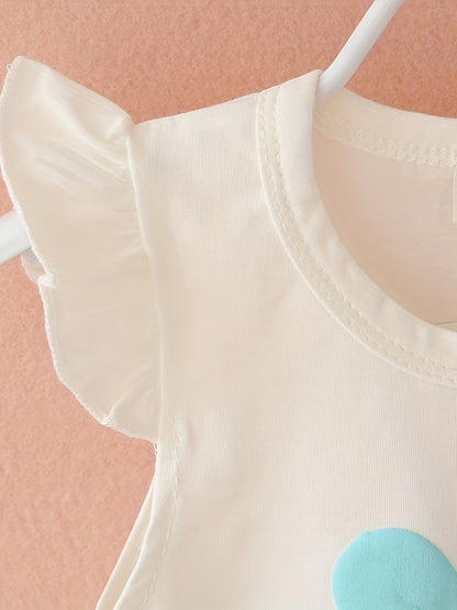 Girl's Summer Cotton Two-piece Set, Baby Girl Sunflower Print Short Sleeve Ruffled Top & Shorts Outdoor Wear Outdoor Clothing