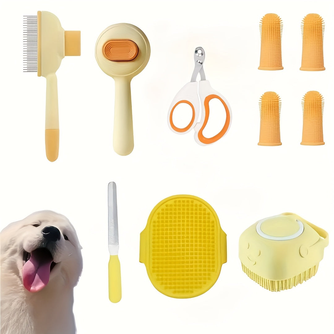 8pcs 5-in-1 Cat Grooming Kit with Self-Cleaning Brush, Nail Clippers, Comb, Shedding Brush, and Toothbrush - Keep Your Feline Friend Clean, Healthy, and Happy
