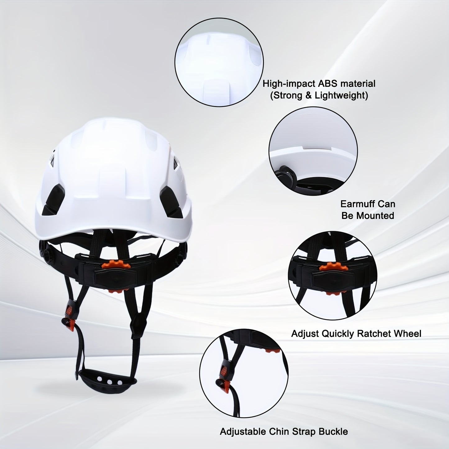 Adjustable Safety Helmet with Integrated Visor - Durable ABS Plastic, Ergonomic Design for Construction & Industrial Use, White, Construction Safety Gear, Sleek Glossy Finish, Secure Fit Straps