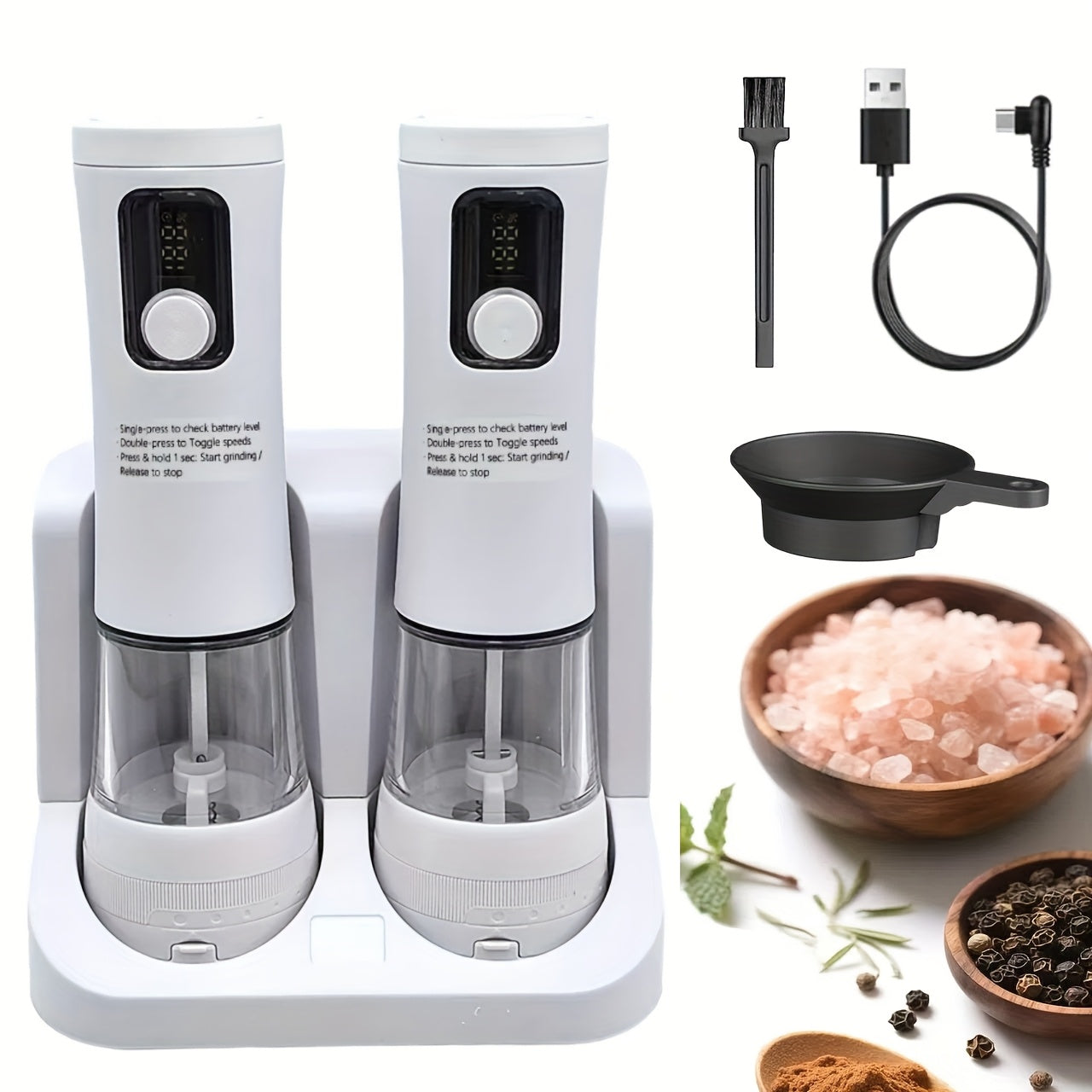 Electric Salt and Pepper Grinder Set - Automatic pepper grinder with battery display, 5 adjustable levels, dust cover and base, suitable for modern kitchen appliances | Christmas | Halloween, Salt and Pepper
