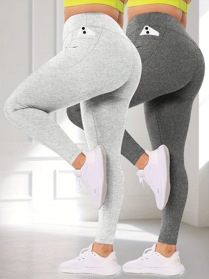 Plus Size - Two-piece set - Plus Size Crescent Pocket 9-Inch Pants (Discounted Promotional Model) - Belly Tight-Fitting Leggings with Pockets High-Waisted Pants for Women and Fitness