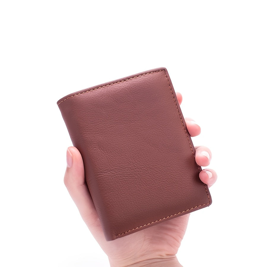 1pc Genuine Leather Wallet - Slim Vertical design, Compact Credit Card Holder & Coin Purse with ID Window, Elegant Minimalist Wallet for Men & Women, Everyday or Formal Use - Perfect Gift for Dad, Husband, Boyfriend (Christma