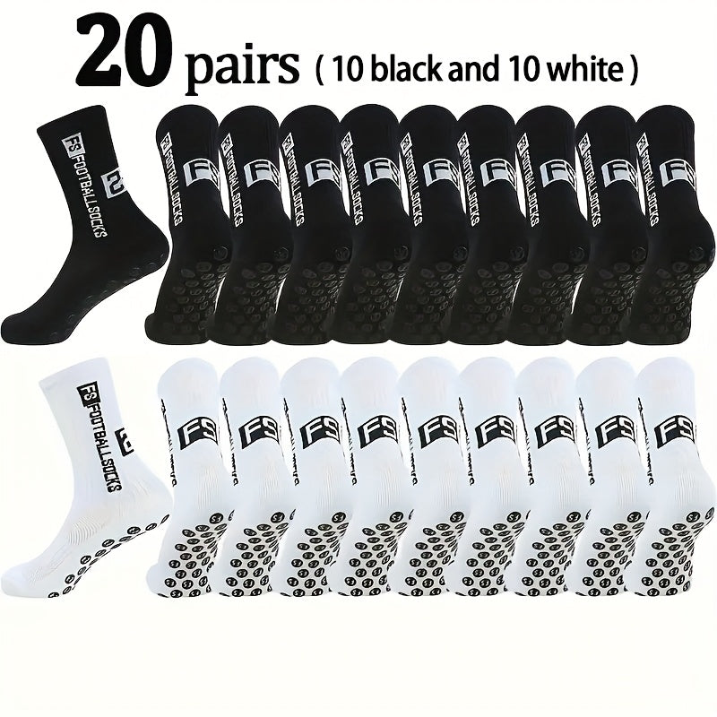 2/6/10/20 Pairs Men'S Thickened Moisture-Wicking Breathable Soccer &amp; Basketball Training Socks - Non-Slip Grip, Cushioned Arch &amp; Heel Support, Sweat-Resistant, Soft Elastic Athletic Socks For Outdoor Sports, Gym, Football Mat