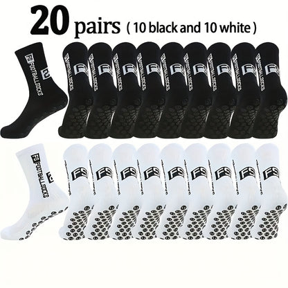 2/6/10/20 Pairs Men'S Thickened Moisture-Wicking Breathable Soccer &amp; Basketball Training Socks - Non-Slip Grip, Cushioned Arch &amp; Heel Support, Sweat-Resistant, Soft Elastic Athletic Socks For Outdoor Sports, Gym, Football Mat
