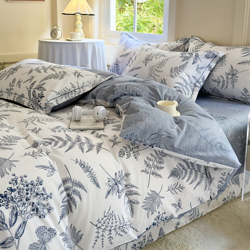 100% Light Beige-Friendly Comfort 13372 Density Quilt Cover Set Blue Feather, All-Season, Zipper Closure, Machine Washable, Twill Weave, Printing, Not Included, for Bedroom, Guest Room, Bedroom Comfort|Modern Bedroom Decor|Zi