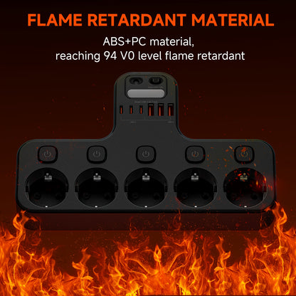 European Wall Power Strip with 5 AC Outlets & 3 USB-A/3 USB-C Ports, Smart Power Strip with Individual Switches, Overload Protection, 3 Lighting Modes & Auto On/Off Timer, EU Plug (220V) for Home, Office, Dorm - Space-Saving