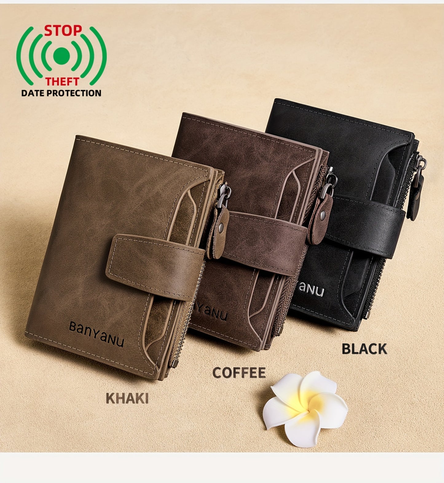 BANYANU Vintage Genuine Leather Wallet for Men - RFID Blocking, 17 Card Slots, Zippered Coin Pocket &amp; Independent Card Holder, Brown, Perfect Father'S Day Gift, Secure Card Storage | Vintage Wallet | Durable Zipper Closure, B