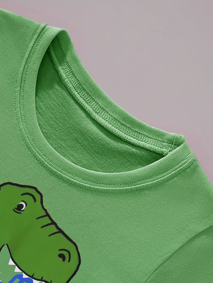 Boys' Pure Cotton Long Sleeve T-Shirt with Small Dinosaur Pattern Autumn and Winter Trendy Style