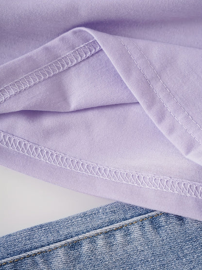 T-shirt casual para mulher com estampado floral de borboletas e margaridas, gola redonda - Verde azeitona, Lavável à máquina, Modelagem regular para looks casuais, Moda para todas as estações, Estilo descontraído, Tecido não transparente