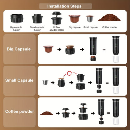 2025 Upgrade Portable Espresso Machine with Temperature and Battery Display, Type-C Charging, Automatic Heating, Hot and Cold Beer, Compatible with Ground and Capsules, Ideal for RV, Hiking, Office