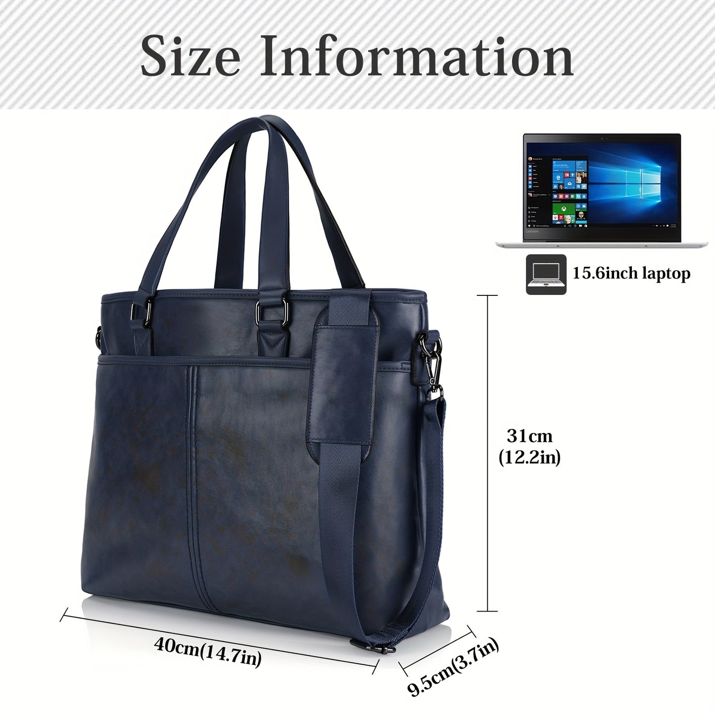 LUBARDY Men'S Business Handbag, Large Capacity B4 Two-way Synthetic Faux Leather Office Travel Commute Bag, Zipper Closure, Detachable Shoulder Strap, Polyester Lined, No Printing - Black/Brown, Navy Blue, Daily Commute Bag |