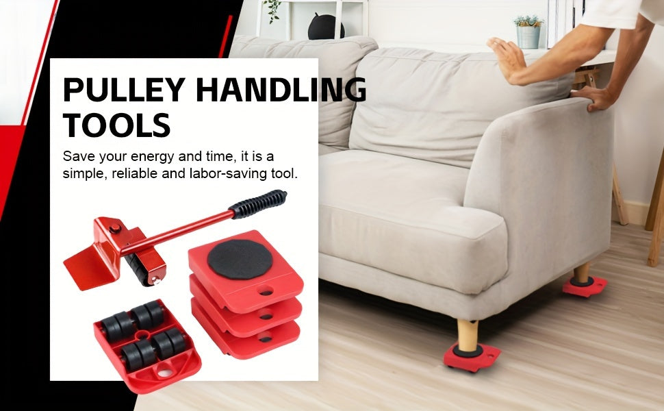 5pcs Heavy-Duty Furniture Moving System, Uncharged, No Battery Required, with Lifter Tool Set for Hardware Moving Tools