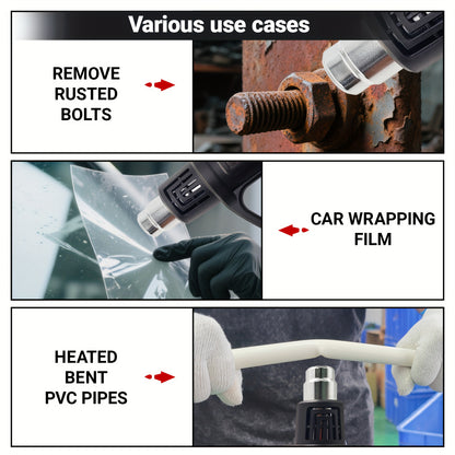 Kit de pistola de ar quente DKEOF 1280W para serviço pesado com definições de temperatura dupla (150°C/650°C), proteção contra sobreaquecimento, aquecimento rápido, cabo ergonómico e construção durável - para encolher PVC e soldar.