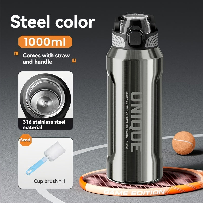 32oz Stainless Steel Pop-Up Water Bottle nRMEi - 316 Stainless steel, BPA-Free, 4-season hot/cold water retention, large capacity for outdoor activities, travel, daily use, insulated water bottle, Sleek M