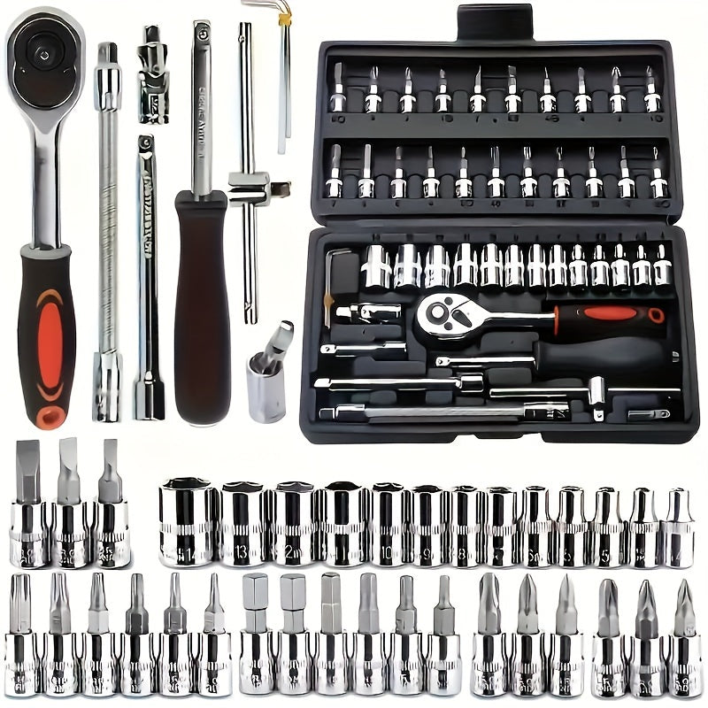 150/46pcs Auto Mechanical Repair Tool Set, Multifunctional with Socket, Wrench and Ratchet Set, Durable Metal Structure Tool Box with Storage Box, No Electricity Required
