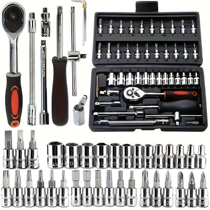 150/46pcs Auto Mechanical Repair Tool Set, Multifunctional with Socket, Wrench and Ratchet Set, Durable Metal Structure Tool Box with Storage Box, No Electricity Required