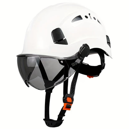 Adjustable Safety Helmet with Integrated Visor - Durable ABS Plastic, Ergonomic Design for Construction & Industrial Use, White, Construction Safety Gear, Sleek Glossy Finish, Secure Fit Straps