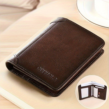 Men's Genuine Leather Premium Slim Driver's License Card Holder, Trendy 3-Fold Wallet, Top-Grain Cowhide, Large Capacity RFID Blocking Credit Card Holder, Portable Cash Work Business Commuter Office Anniversary Couple Birthda