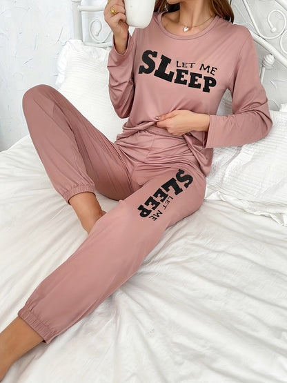 Autumn and Winter Women's Pajamas Long Sleeve Long Pants Cartoon Letter Print All-Season Casual Home Wear Set