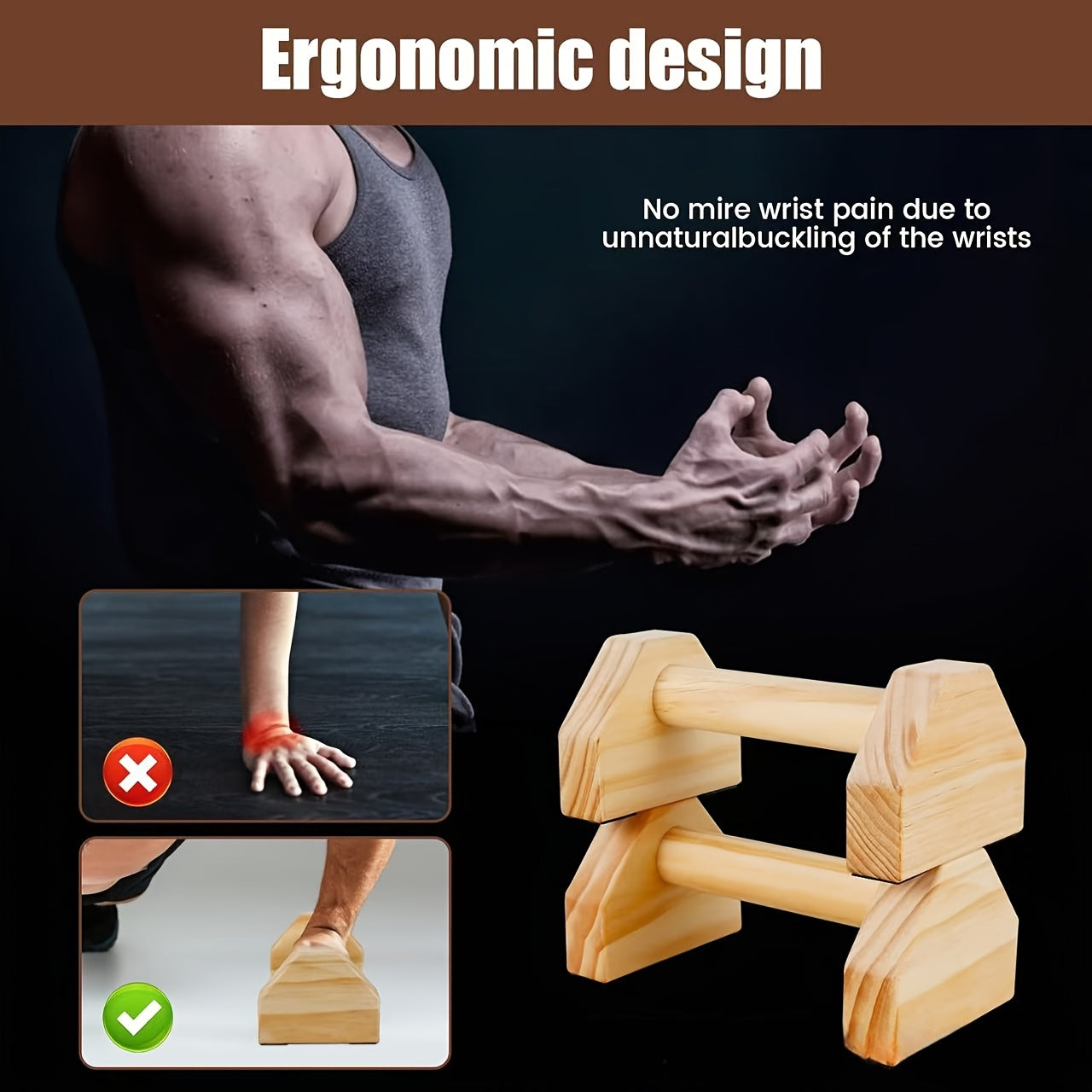 Push-ups, solid wood stands, single parallel bars, wooden push-ups, handstands, exercises, fitness,suitable for home, outdoor fitness, push-up trainers