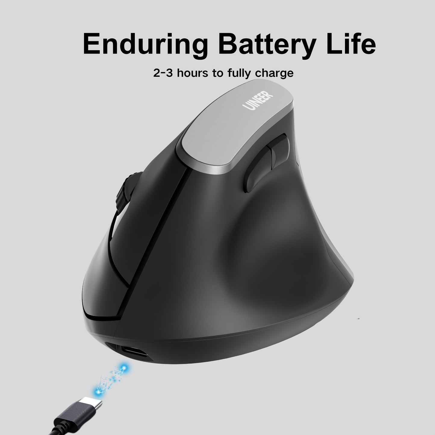 Ergonomic Vertical Wireless Rechargeable Mouse - 3 Modes BT4.0/5.0/USB), Visible Battery Display, 6 Buttons for Office and Study